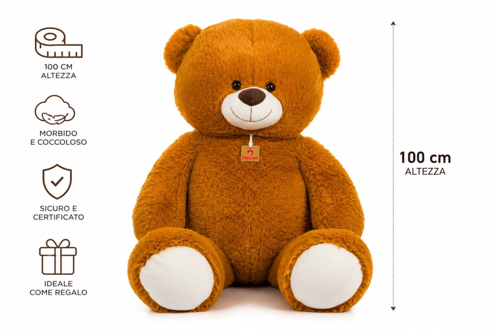 Orso Peluche Gigante 100 cm - Peluche Giganti - Orsacchiotto gigante - Orsetto di Peluche - Regali Bambini, Ragazza, Fid