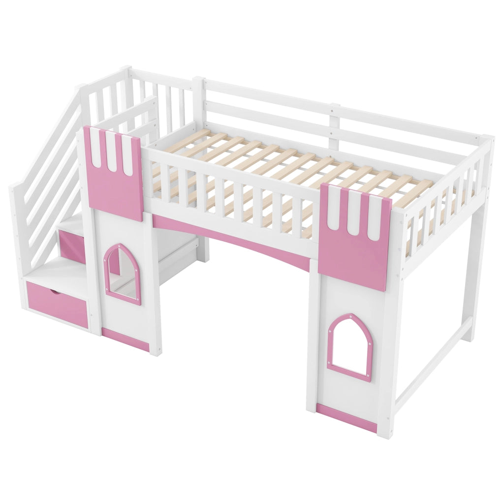 Letto a castello bianco rosa in MDF pino compensato 90x200 cm