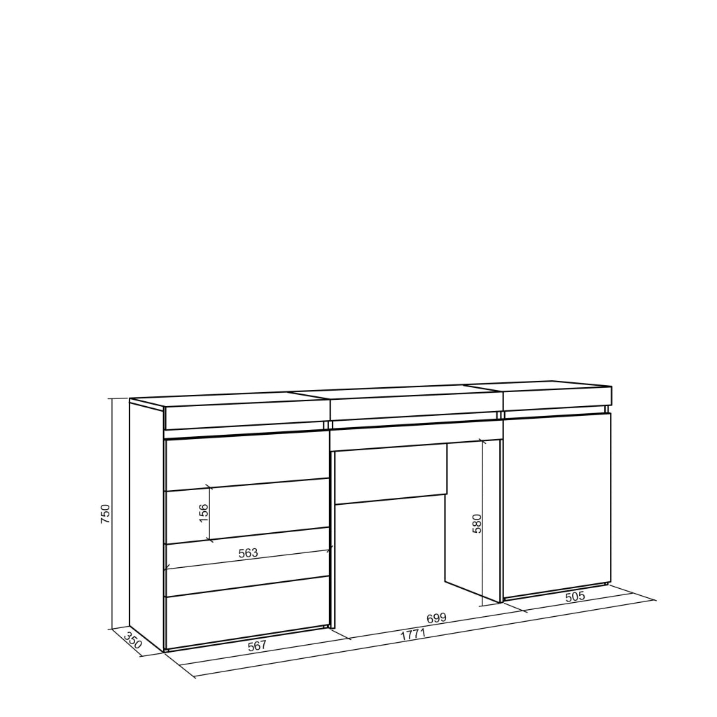 Tavolo da toeletta, 177x35x75cm, Con cassetto, Cassettiera, colore Rovere RF3478
