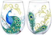 Set di bicchieri da vino a mano dipinti - Set di 2 bicchieri da vino - Bicchieri da vino senza acciaio - Regalo per donne - Disegno unico - 18Oz - Bicchiere con imbuto