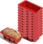 12 pezzi di forme per pane in silicone - antiaderente - rettangolari - per pane e torta (rosso)