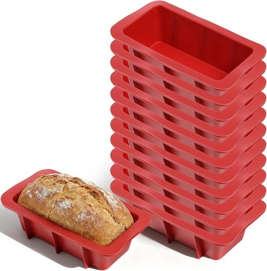 12 pezzi di forme per pane in silicone - antiaderente - rettangolari - per pane e torta (rosso)