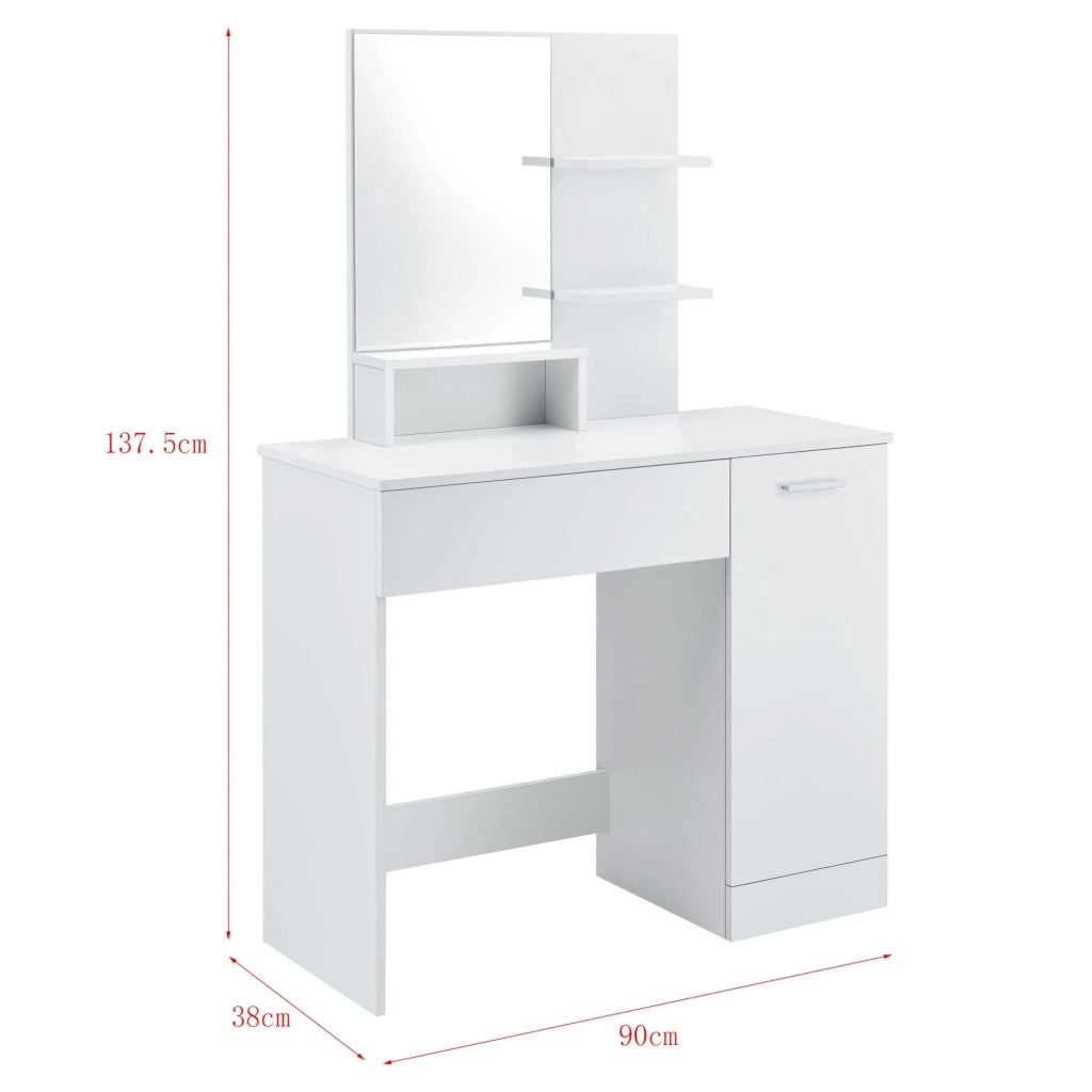 Toletta di design con specchio cassetto ripiani 138 cm bianco 03_0005026