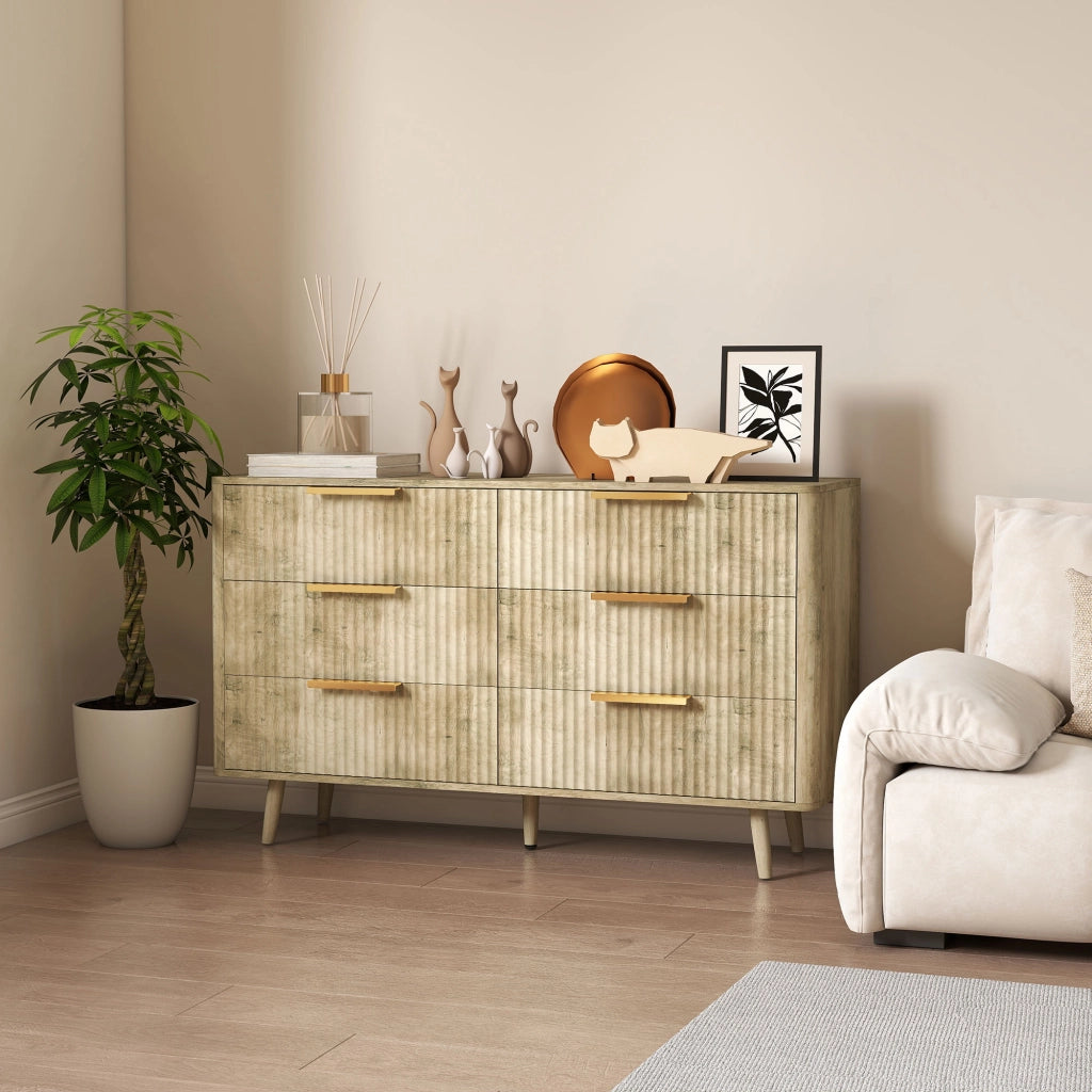 Cassettiera 6 Cassetti Stile Strie Salone Corridoio ¨C Zephmum ¨C 62x35x105 cm Rovere
