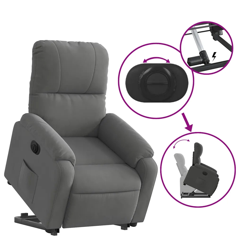 vidaXL Poltrona a Rialzo Reclinante Elettrica Grigio Scuro Microfibra