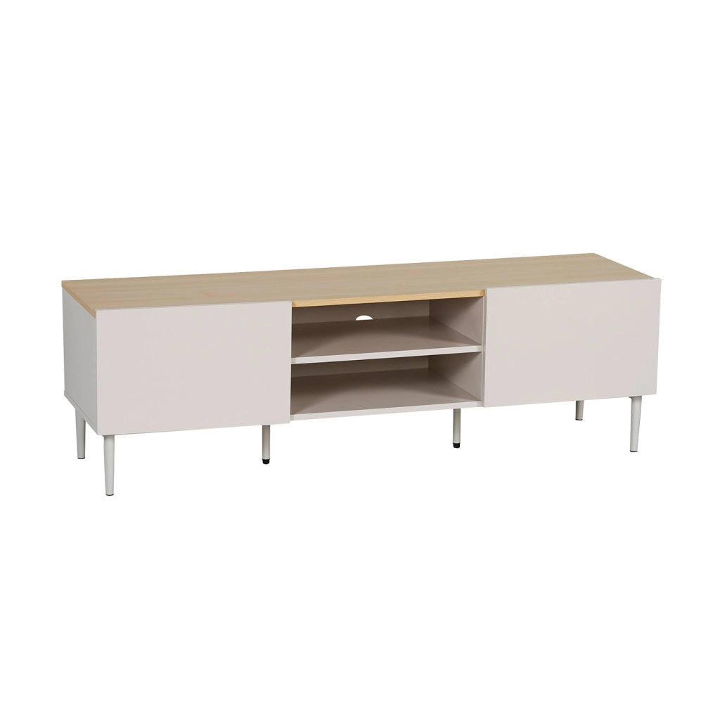 Mobile tv in metallo e decorazione in legno 2 ante, 140cm, beige