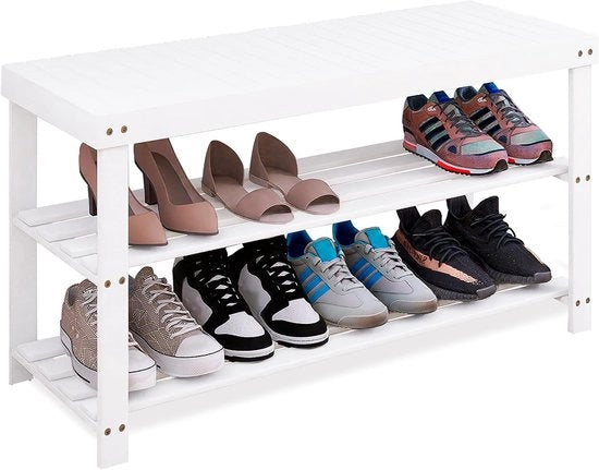 Scaffale per scarpe in bambù - multifunzionale e robusto - 1 pezzo - 100% bambù massiccio - 86 x 28,5 x 45,5 cm