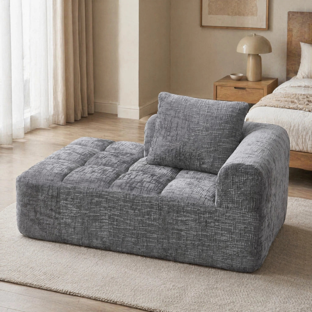 DIVANO Chaise longue 158x90x60 cm in Chenille Grigio con cuscino