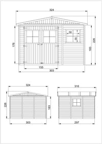 TIMBELA M335+M335G Casa da giardino in legno naturale CON PAVIMENTO IMPREGNATO A226x316x324 cm/9 m²