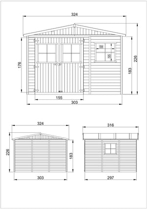 TIMBELA M335+M335G Casa da giardino in legno naturale CON PAVIMENTO IMPREGNATO A226x316x324 cm/9 m²