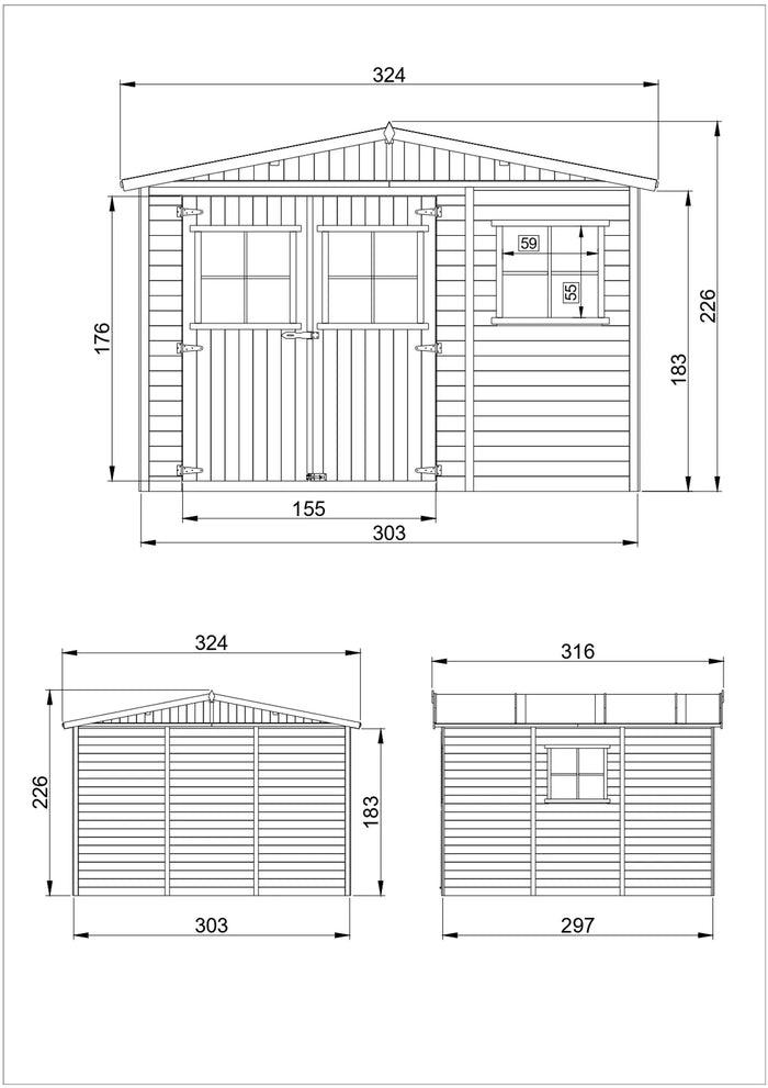 TIMBELA M335 Casa da giardino in legno naturale A226x316x324 cm/9 m²