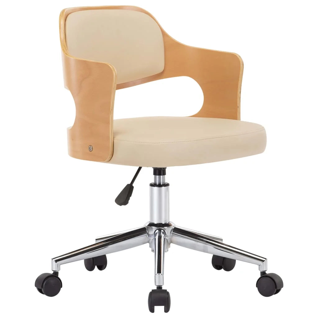 Sedia girevole da ufficio/studio in legno curvato e similpelle color crema 02_0024095