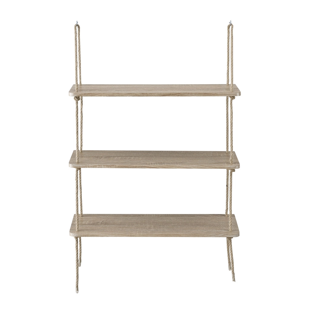 Scaffale da Parete Ösel a 3 Ripiani Sospesi con Corde - Effetto Legno [en.casa]