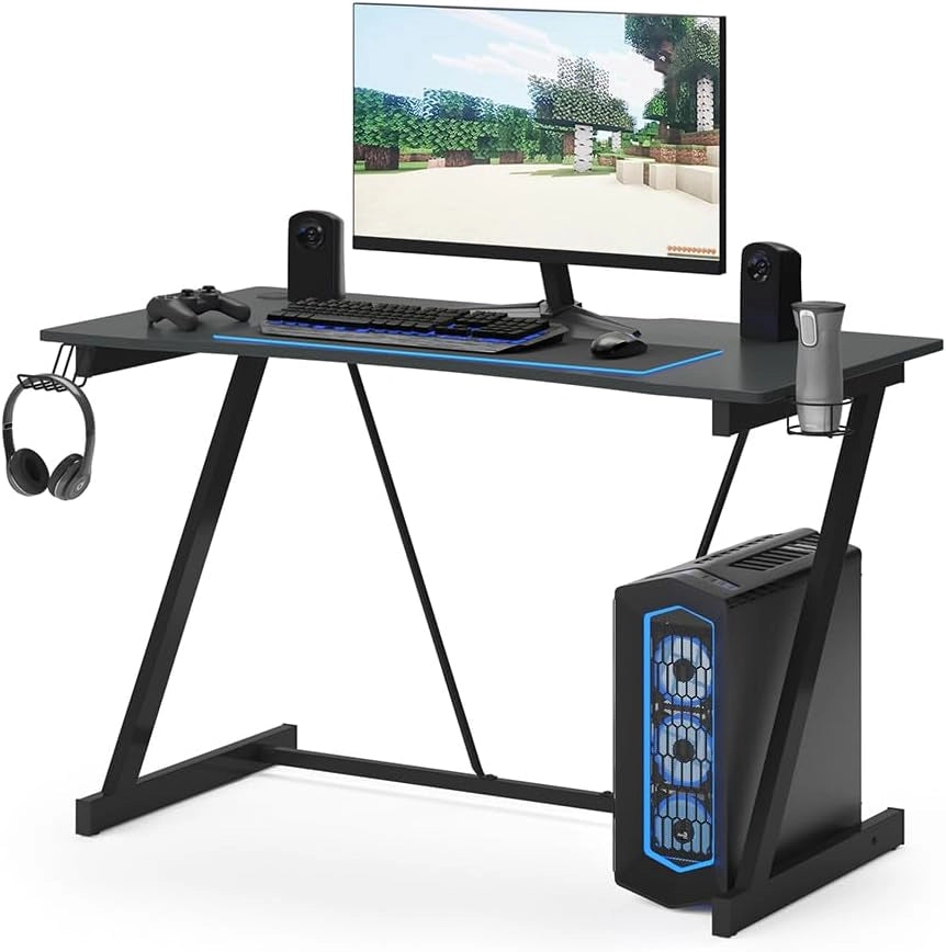 Tavolo da gioco Hudson, Antracite, 120 x 60 cm, con gestione dei cavi e supporto laterale