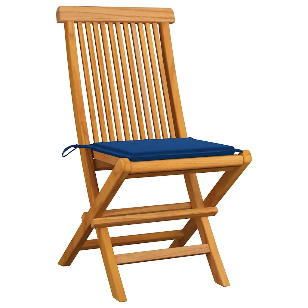 Sedie da Giardino con Cuscini Blu Reale 8 pz Massello di Teak 3072927