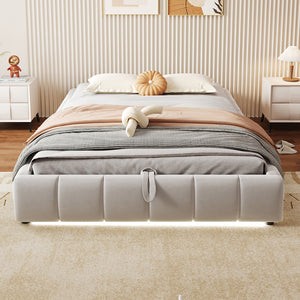 Letto-Xylo-140x200 cm-LED, idraulico, sospeso, beige