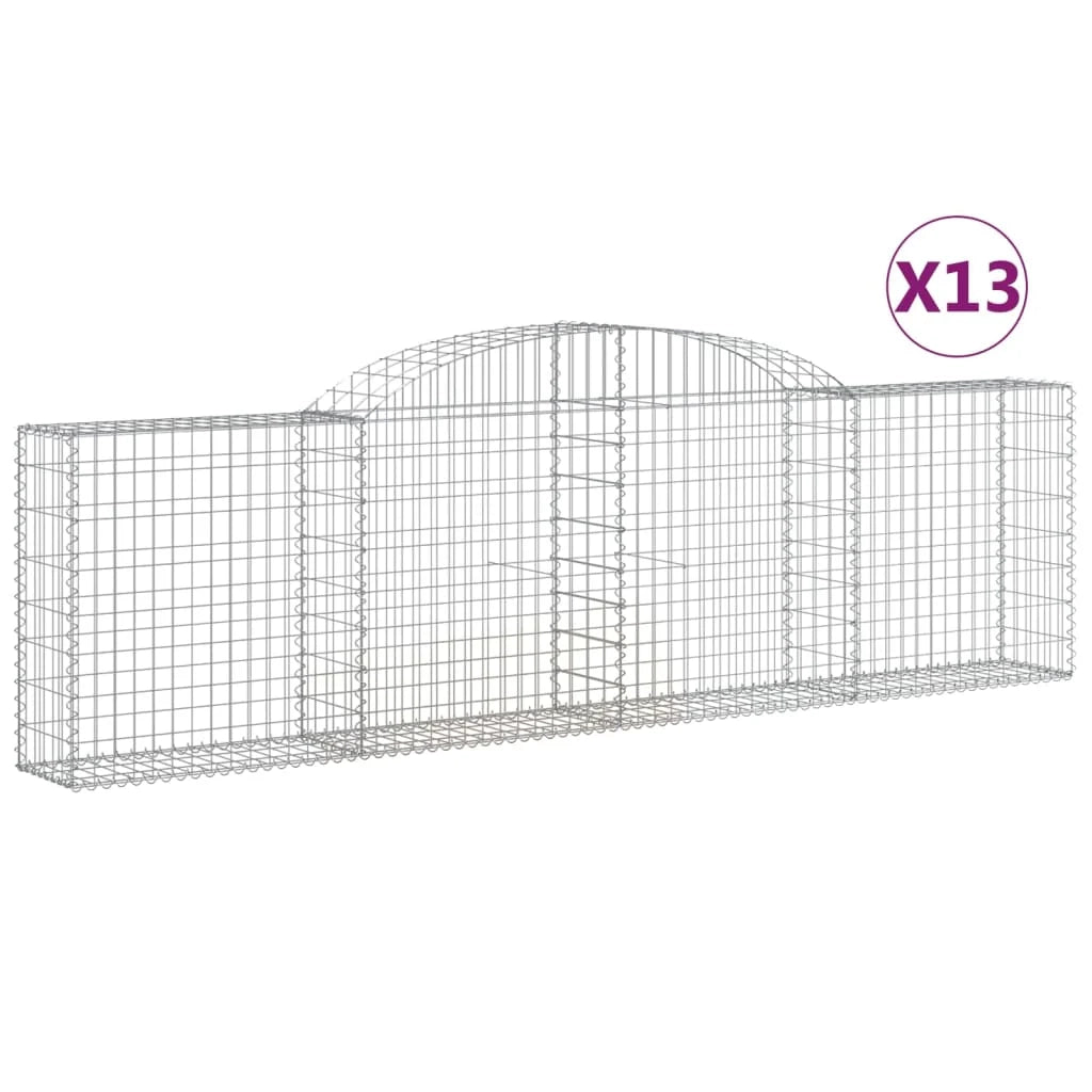 Cestini gabbioni recinzione a gabbia muro di contenimento ad arco 13 pezzi 300 x 30 x 80/100 cm ferro zincato argento 02_0040390