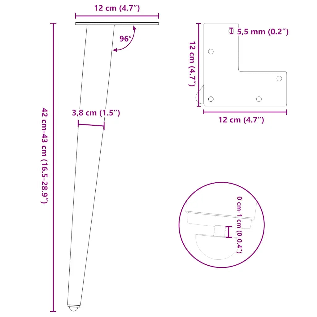 Gambe per Tavolino da Caffè Forma Conica 4 pz Antracite 42-43 cm Acciaio 4012514