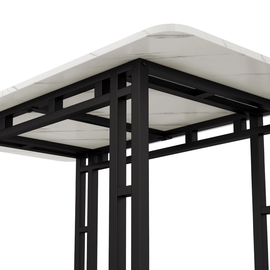Tavolo da pranzo in MDF con gambe in metallo nero, per sala da pranzo e soggiorno, bianco e nero, 120 × 70 cm