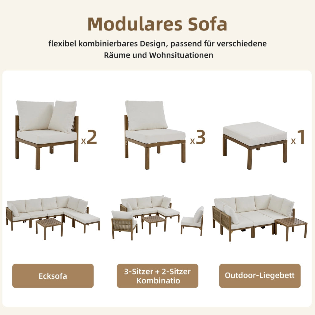 Set da pranzo da giardino set di mobili da giardino set di sdraio da giardino divano d'angolo letto da relax esterno tavolo da pranzo può essere convertito in un letto reclinabile divano modulare beige + legno