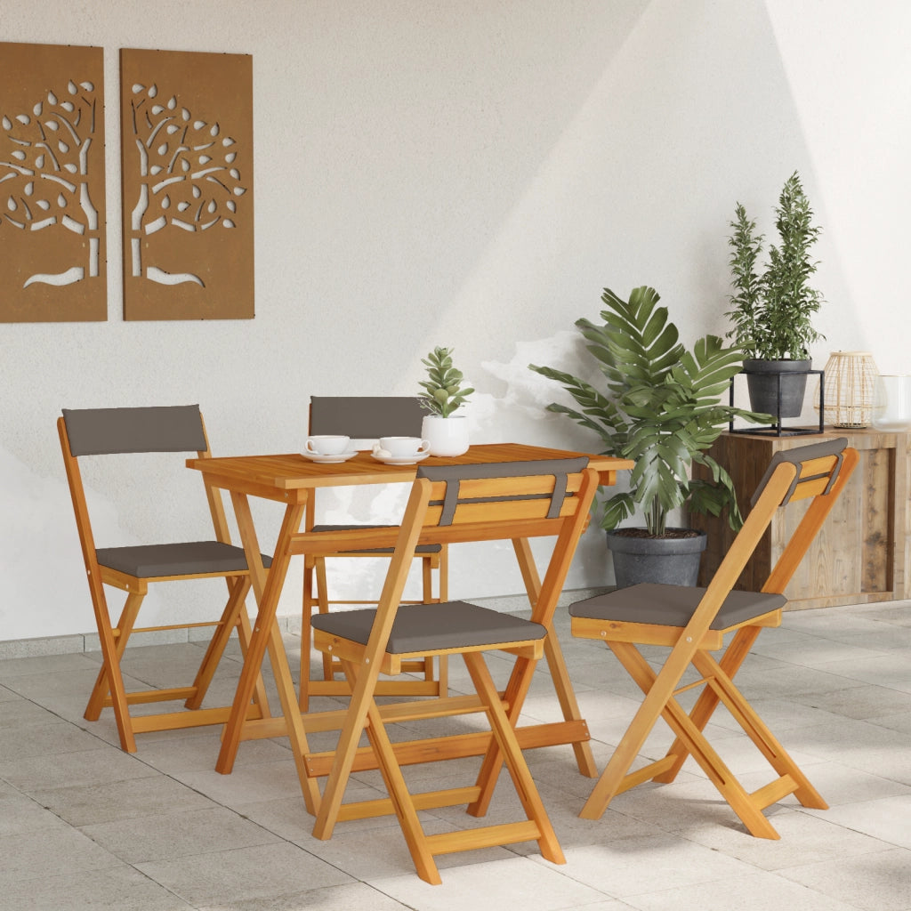 Set Bistro Pieghevole da 5 Pezzi con Cuscini in Legno Massello di Acacia