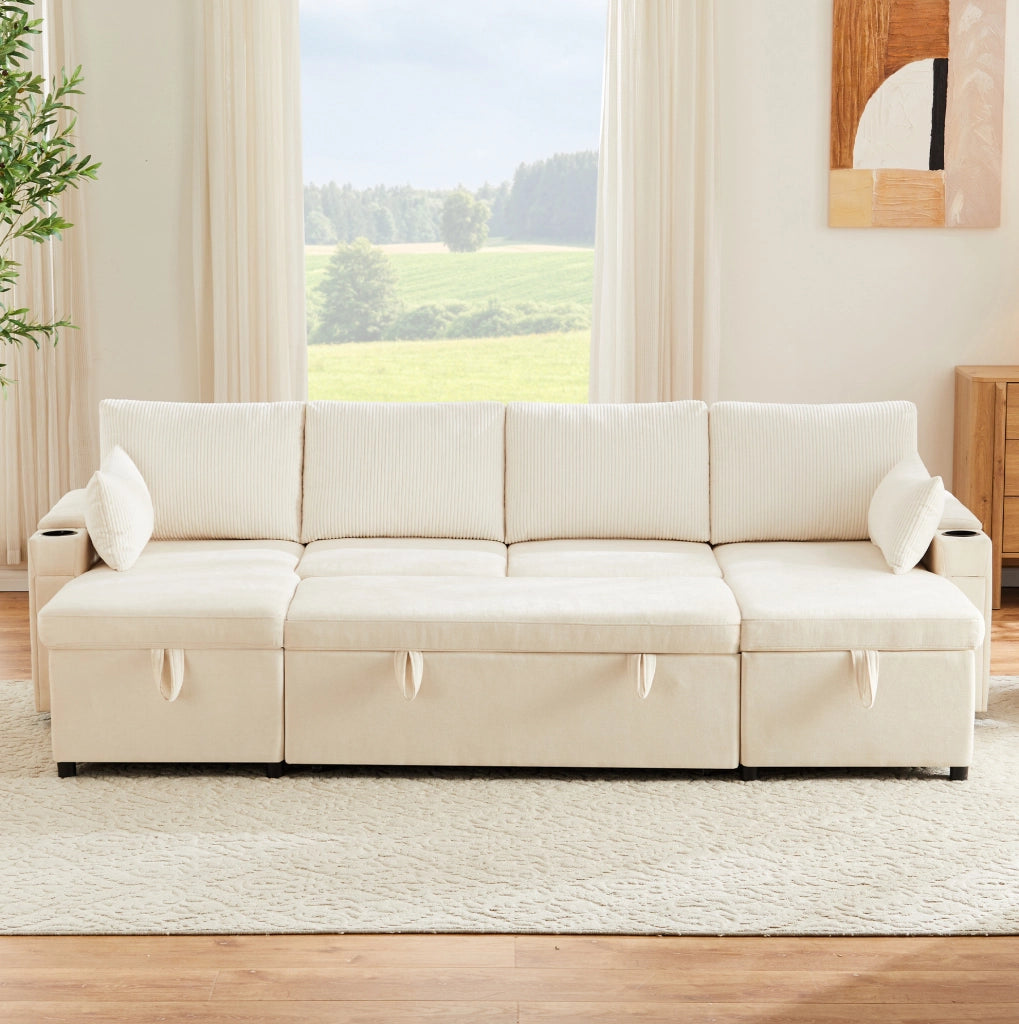 DIVANO LETTO modulare a U 272x131x84 cm Beige in Chenille e Corduroy