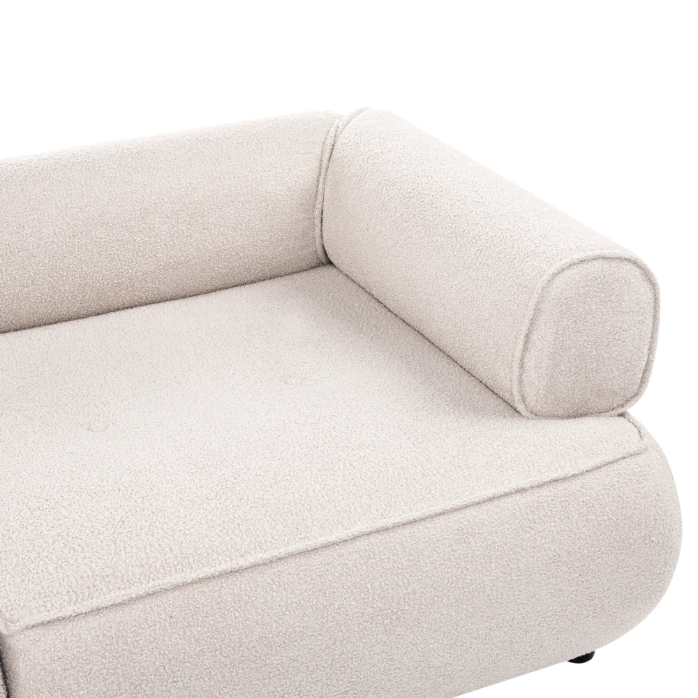Divano a 3 posti beige in bouclé con braccioli arrotondati rivestimento di alta qualità seduta trapuntata stile moderno di metà secolo decorativo per soggiorno