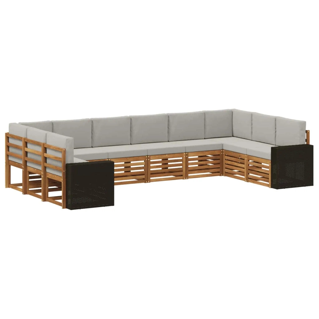 Set di divani da esterno 10 pz Naturale e Grigio Chiaro 3384902