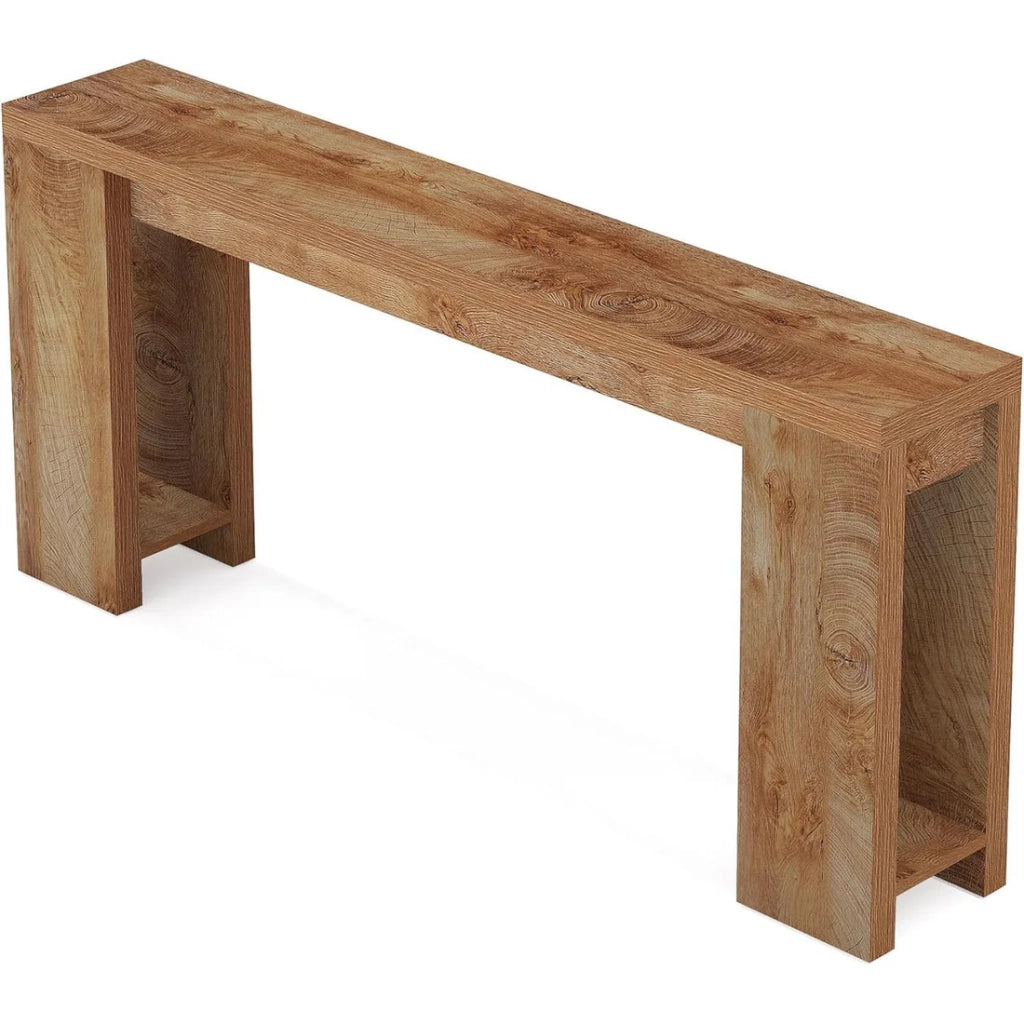 Consolle ingresso stretta e lunga stile rustico country in legno marrone per soggiorno e corridoio decorativa