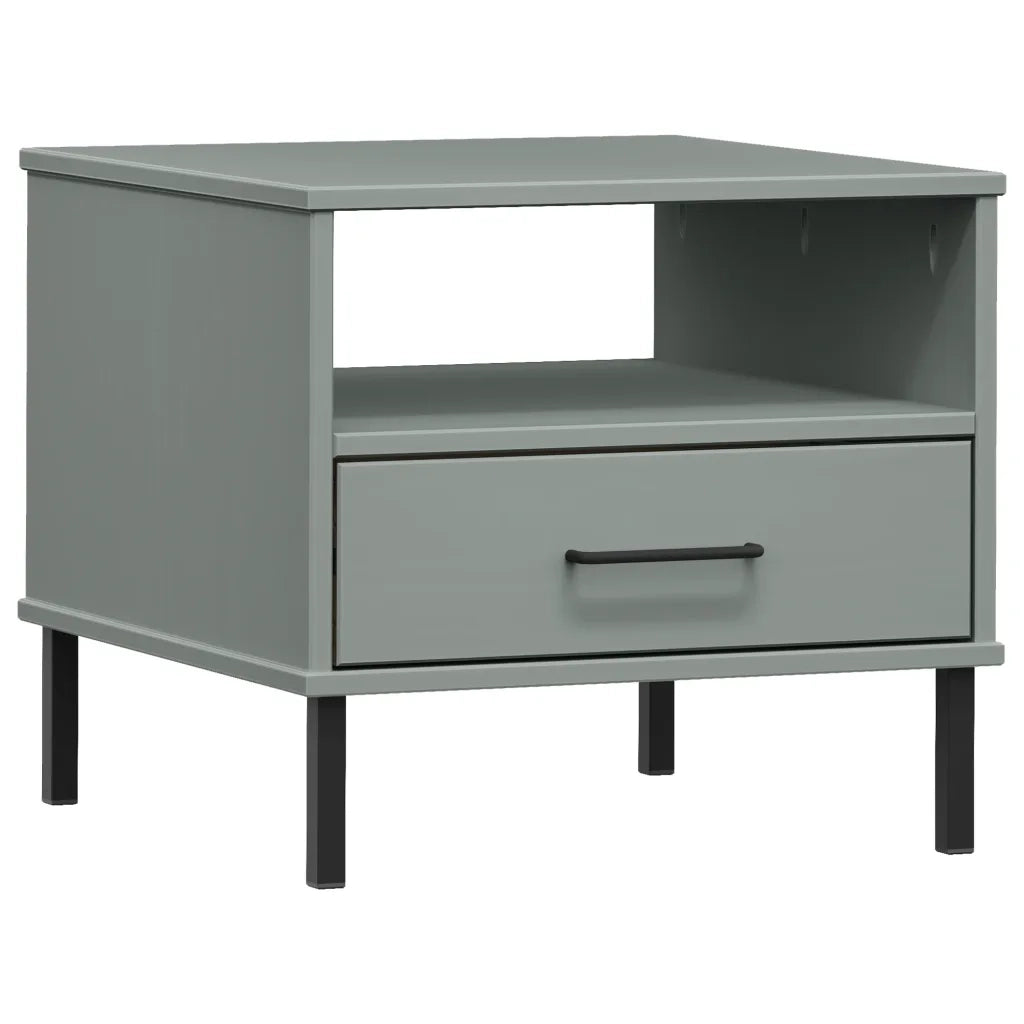 Comodino | Armadio da Notte | Mobiletto da notte con Gambe in Metallo Grigio Legno Massello Pino OSLO