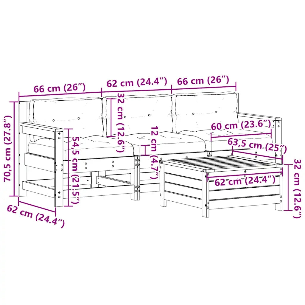 Set Divani da Giardino 4 pz con Cuscini Legno Massello di Pino 3250796