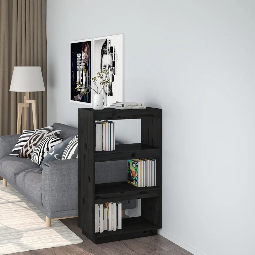 Libreria Divisorio-Scaffale per Libri-Mobile di Stoccaggio Nero 60x35x103 cm in Legno Massello di Pino