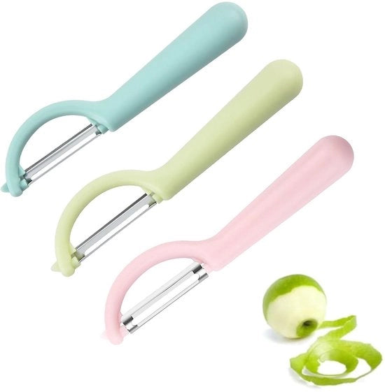 Set di schiacciatori universali da 3 pezzi, sbucciatore di pomodoro, sbucciatore multifunzionale per frutta, schiacciatore di patate in acciaio inossidabile, sbucciatore di mele, sbucciatore di verdure, carote, cetrioli (blu, rosa, verde)