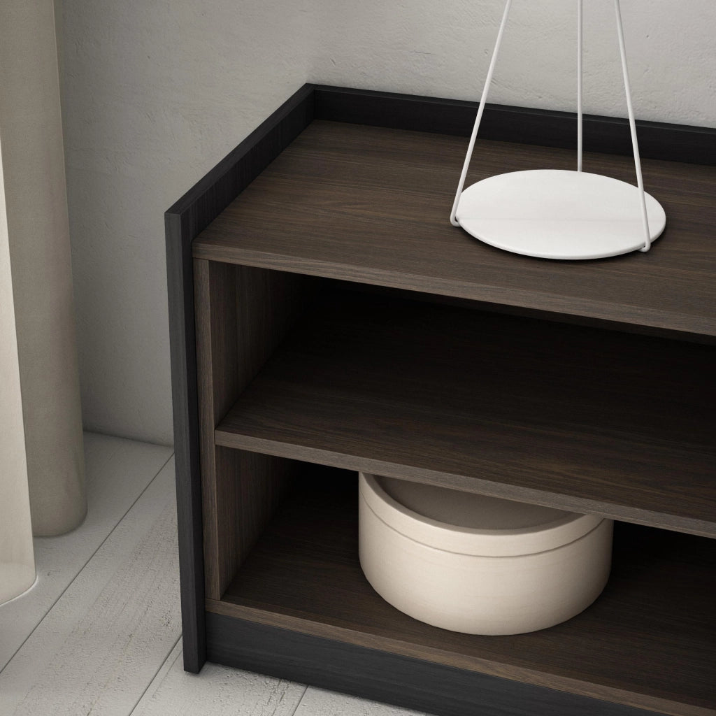 Mobile TV Soggiorno, 310x50x37 cm, Per TV fino a 80", Camino elettrico, Rovere scuro e Nero