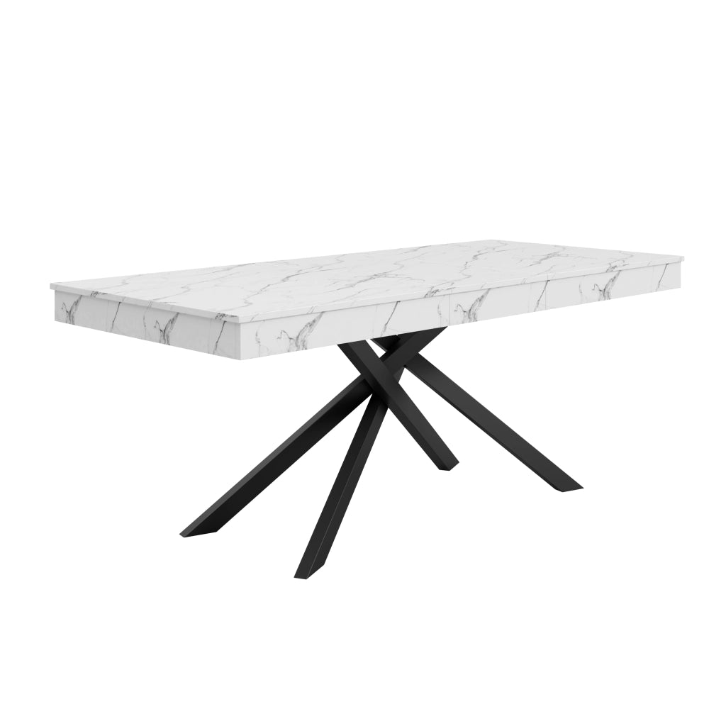 Tavolo da pranzo allungabile per 6-8 persone con piano spesso e gambe incrociate in MDF bianco per interni moderni