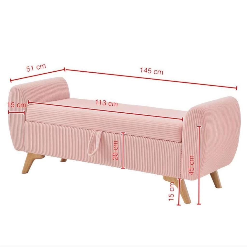 Panca contenitore pieghevole in velluto a coste rosa