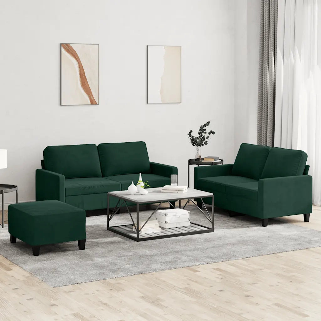 Set di Divani 3 pz con Cuscini Verde scuro in Velluto