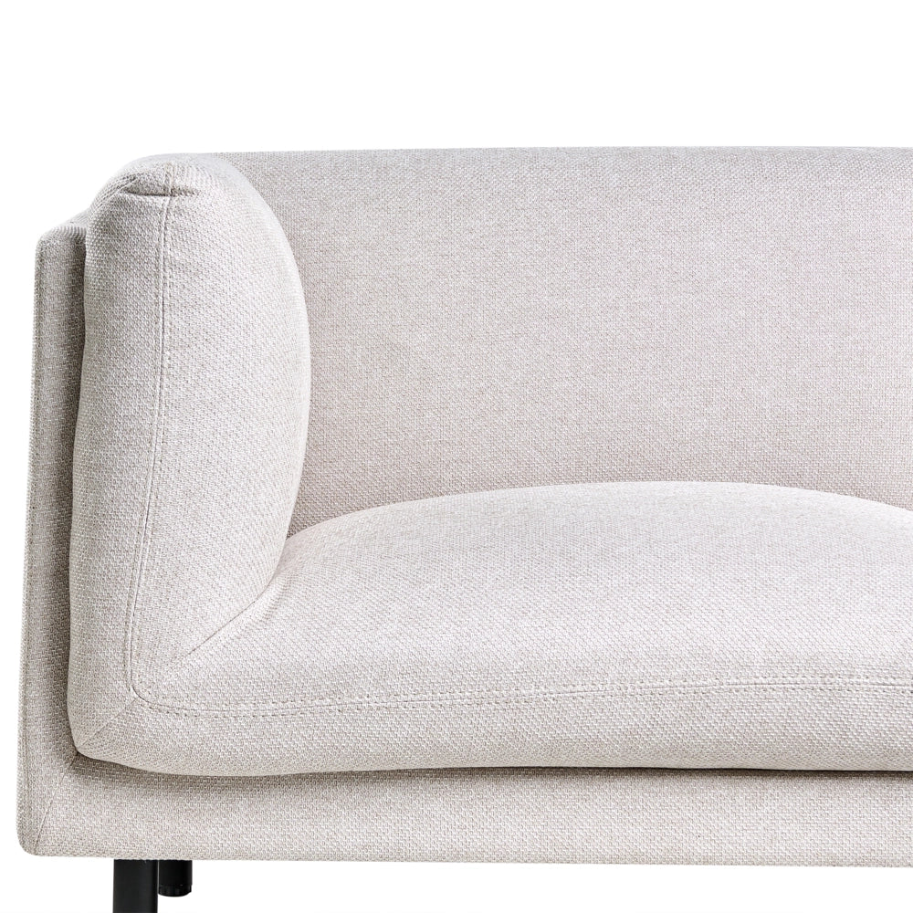 Divano a 3 posti imbottito in tessuto beige chiaro legno gambe nere imbottito da salotto