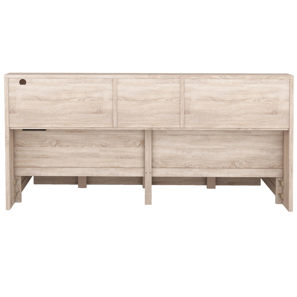 LETTO Estraibile 140x200 cm Naturale in pannello di legno con LED, prese USB