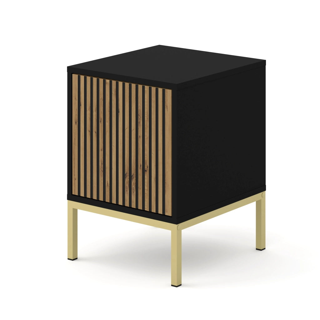 MOBILE RAVENNA F MOBILI SOTTO SCRIVANIA IN MDF VERNICIATO COMODINO 1D NERO OPACO ROVERE ARTIGIANALE STRUTTURA ORO
