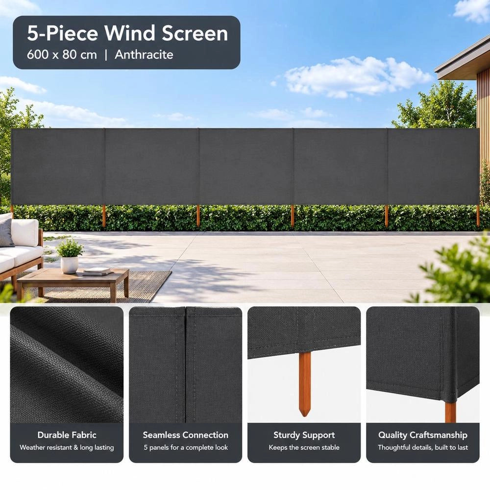5-piece Windbreak Fabric 600 X 80 Cm Anthracite
