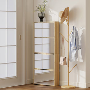 Scarpiera a Specchio 63x17x146 cm a 4 Ante Antiribaltamento in Legno color Legno
