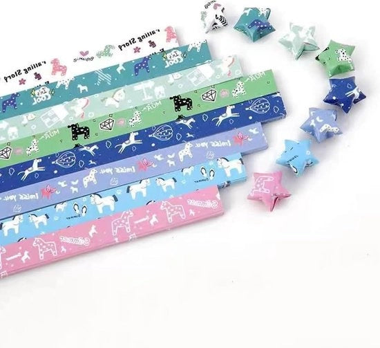 Papier per Origami a forma di Cavallo 540 Fogli con Disegno di Stelle - Decorazione per la Fortuna e l'Artigianato Handmade.