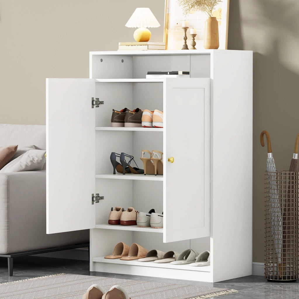 Scarpiera bianca con ripiani regolabili e vani aperti 73x34x109 cm
