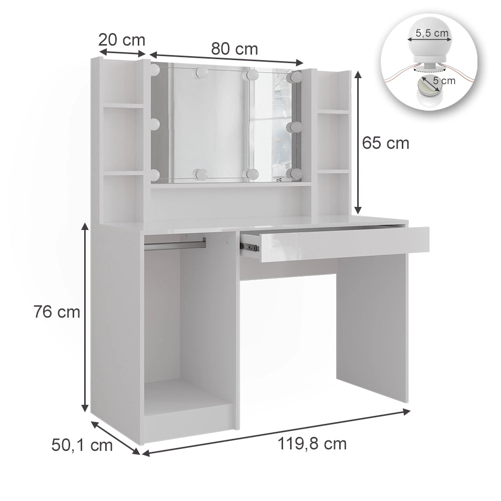 Vicco Tavolo da toeletta Bianco/bianco lucido 119.8 cm 4 parti