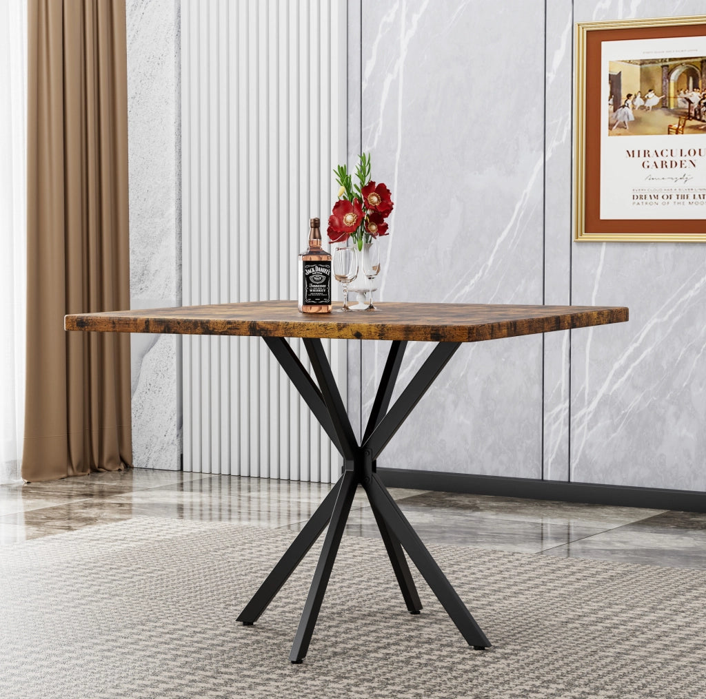 Tavolo da pranzo quadrato con piano in MDF; gambe in ferro e piedini antiscivolo; marrone