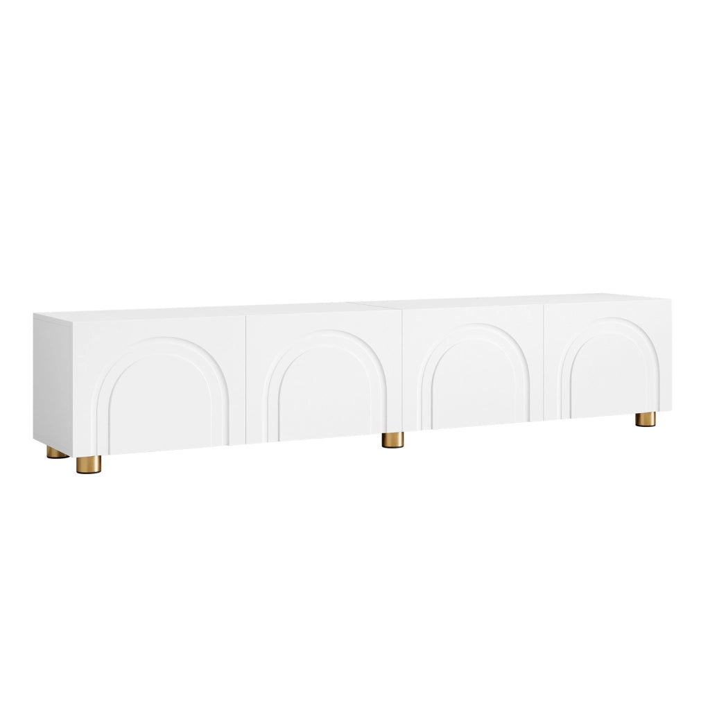 Mobile TV 180x35x40 cm bianco in MDF e PB - 4 ante con rilievo ad arco