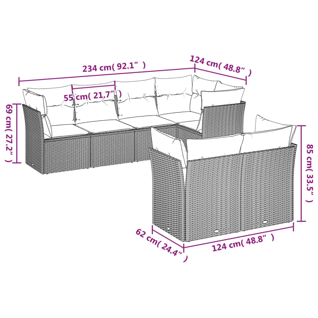 Set Divani da Giardino con Cuscini 7pz Nero Polyrattancod mxl 87231
