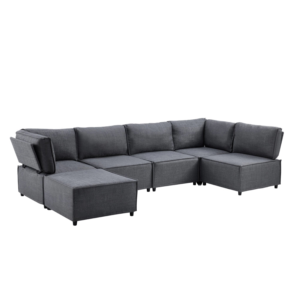 Divano modulare componibile con funzione letto e configurazione angolare in tessuto - grigio scuro