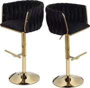 Barkruk Luxe - Set di 2 - Materiale Intrecciato - Altezza Regolabile - Rotazione 360 Gradi - Pelle - Piede d'Oro - Nero